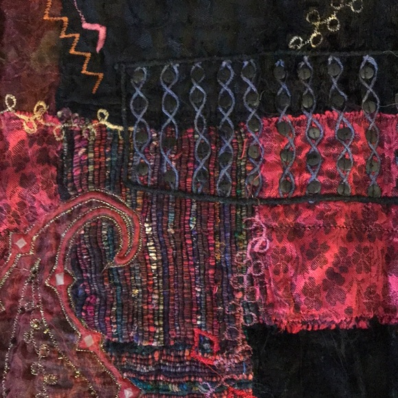 CHICO’S shacket embroidered silk blend fabric top womens quilted design size 12 - Picture 7 of 16